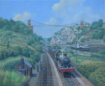 ex GWR Hall class loco on freight from Portishead passing through the Avon Gorge, oil painting on canvas 20" x 24"
