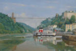 Painting of paddle steamer Waverley approaching the Clifton Suspension Bridge, oil on canvas 18" x 24"